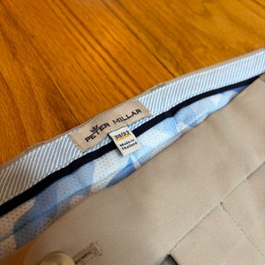 Peter Millar Men’s Performance Golf Pants 38x32 Khaki Stone Flat Front Stretch