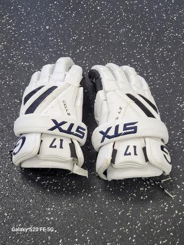 Used STX CELL II Lacrosse Gloves Mens White 12" 11849-S000042409