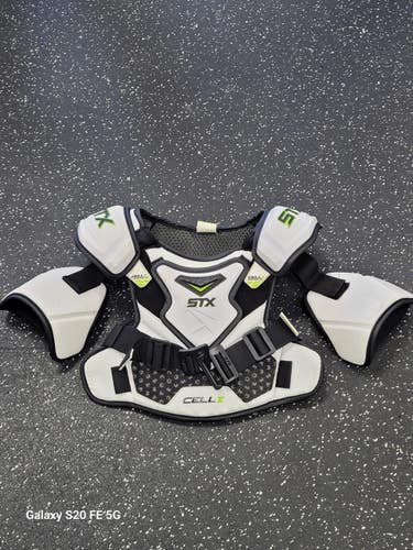Used STX CELL V Lacrosse Shoulder Pads White MD 11849-S000042391