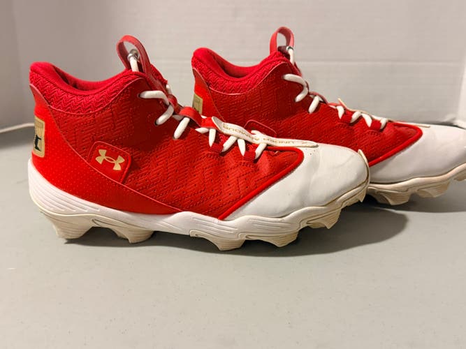Red Men's Size M 8.0 (W 9.0) Under Armour Bryce harper High Top Molded Cleats (Used)