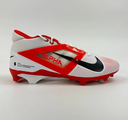 Men's Size M 13.5 (W 14.5) White orange Nike Alpha Menace 4 Pro Elite Football Cleats IB2507-107