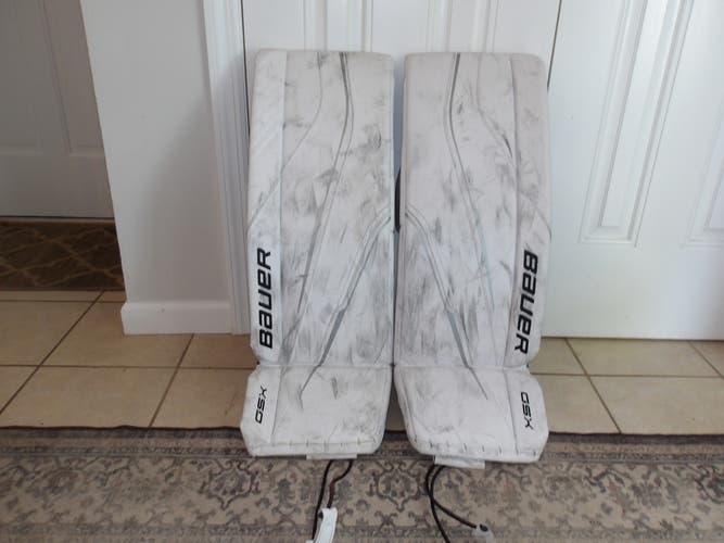 Used Bauer GSX Goalie Leg Pads Size Intermediate Large in White (2023 Model)