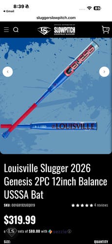 2026 Louisville Slugger Genesis 2pc 12inch Balance USSSA
