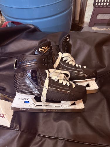 OHL Game Used True 2 Piece Hockey Goalie Skates 8 with custom OHL blades