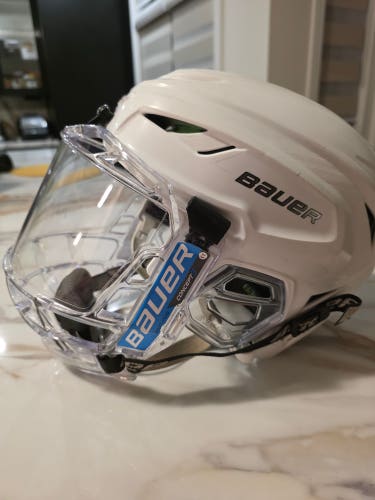 S -  M Bauer Hyperlite WHITE Helmet with clear full mask (Used)