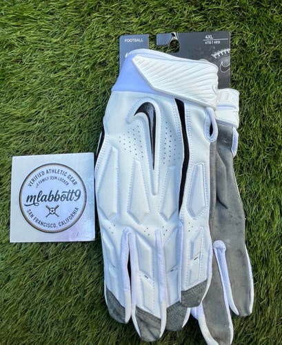 NIKE D-TACK 6.0 NFL Spec Padded Lineman Gloves - Men's 4XL (XXXXL) - White/Black - New