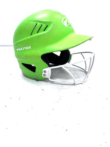 Used Rawlings 6 1/2- 7 1/2 Batting Helmet w/Mask Neon Green One Size 11860-S000313028