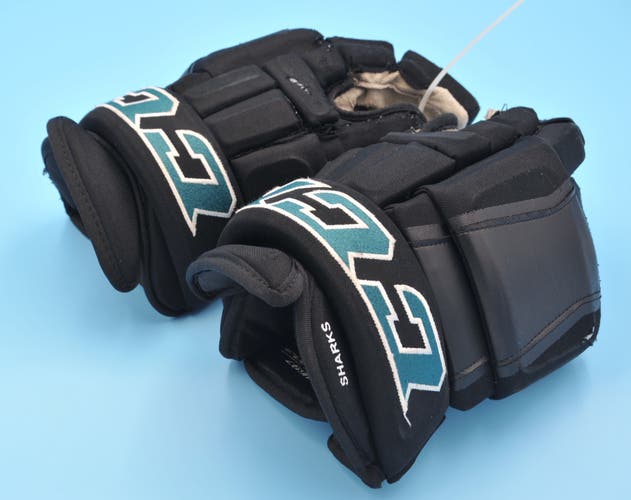San Jose Cuda CCM HG97 Letunov Black Game Worn Pro Game-Used Gloves AHL