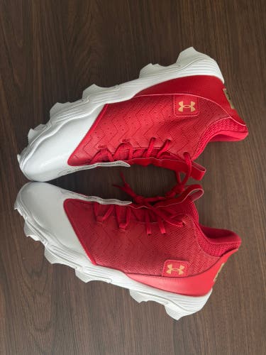 Under Armour Harper 9 RM Cleats Mens Size 14 Red Baseball Shoes 3027442-100