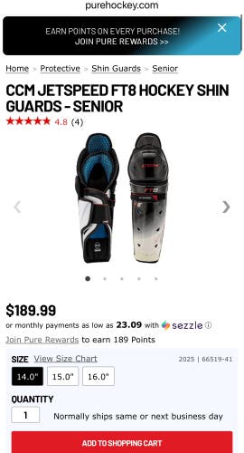 Senior CCM JetSpeed FT8 14" Shin Pads (New)