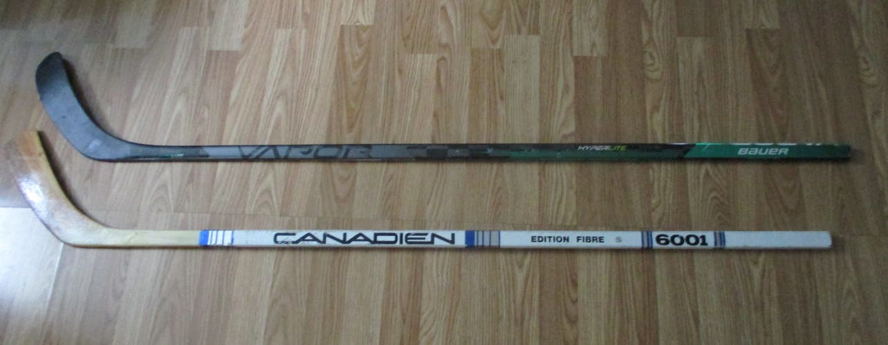 Two Hockey Sticks - Senior Bauer Vapor Hyperlite and Vintage Canadien 6001 Wood