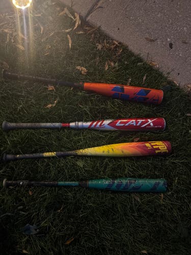 Orange Meta 2021 (31 in, -10) Cat X (31 in, -8) Easton Hype Fire (32 in, -5) Green Meta (31 in, -5)