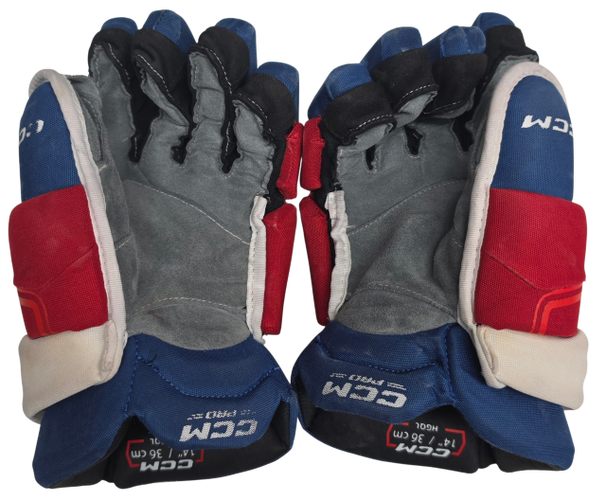 CCM HGQL Pro Stock Custom Hockey Gloves Wolfpack Used 14" Pouliot. (15667)