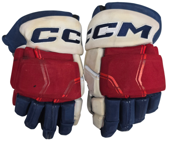 CCM HGQL Pro Stock Custom Hockey Gloves Wolfpack Used 14" Pouliot (2) (15668)