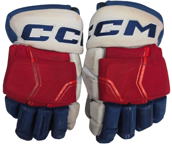 CCM HGQL Pro Stock Custom Hockey Gloves Wolfpack Used 14" Pouliot (3) (15669)