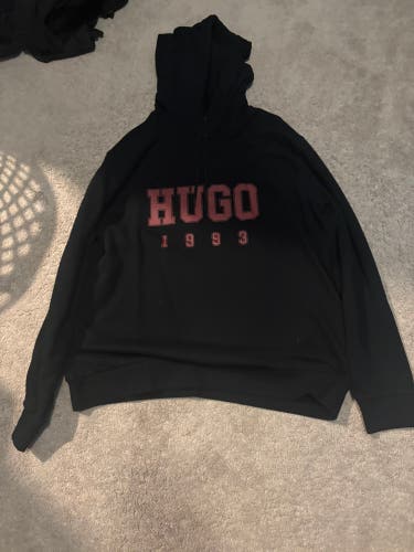 Hugo sweatshirt, black hoodie red letters, men’s xl