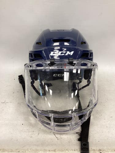 Used CCM TACKS 310 W/ FV1 SHIELD Helmet Cage Combo Navy Blue MD 11851-S000049414