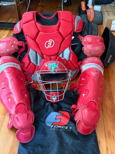 Force3 Pro Gear Adult Catcher’s Set – Red – Chest Protector, Leg Guards, Helmet & Bag