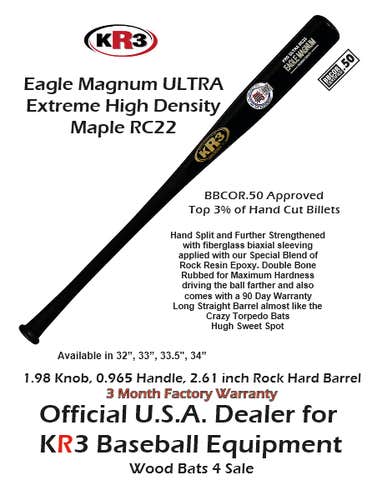 KR3 PRO RC22 Ultra Eagle Magnum 32 inch composite Wood Bat (-3) 29.5 oz RC22