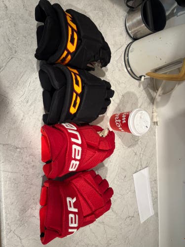 Bauer Vapor 2X Pro Gloves 13" Pro Stock (Used) and CCM Pro Stock Gloves 13”