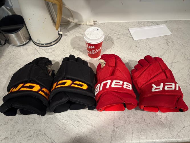 Bauer Vapor 2X Pro Gloves 13" Pro Stock (Used) and CCM Pro Stock Gloves 13”