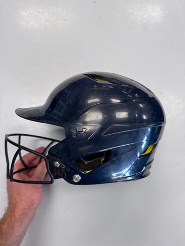 Used Under Armour 5 7/8 - 6 3/4 Batting Helmet w/Mask Navy Blue SM 11860-S000313129