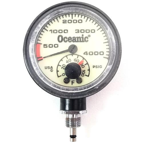 Oceanic 4,000 PSI SPG Submersible Scuba Pressure Gauge + Thermometer & Spool