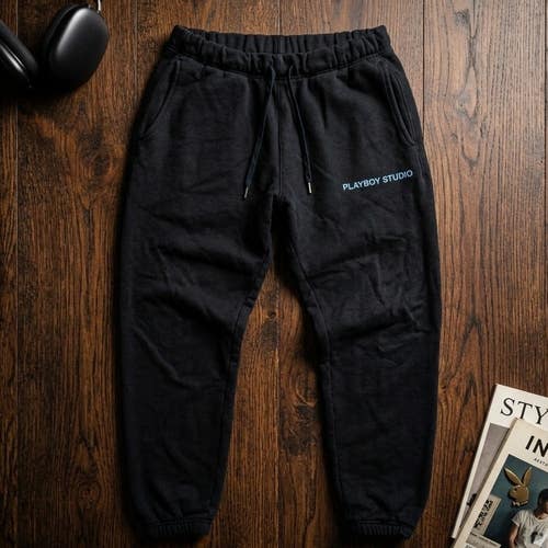 Playboy By PacSun Black Sweatpants Studio Bunny Logo Joggers Loungewear Mens M