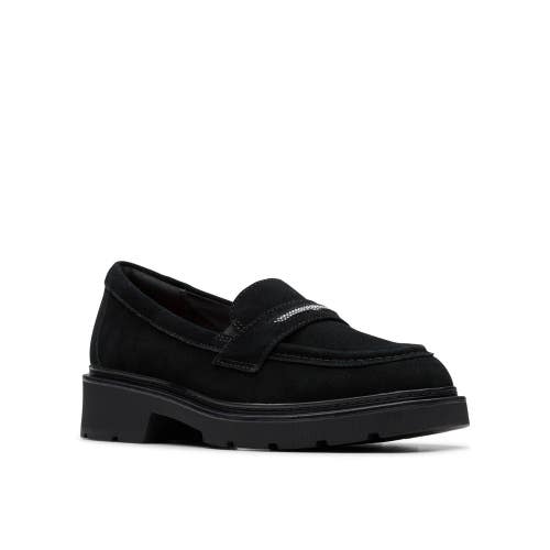 Clarks Lauryl Step Loafers Women's US 8.5 B Black Suede Slip On Shoes LIQ1144
