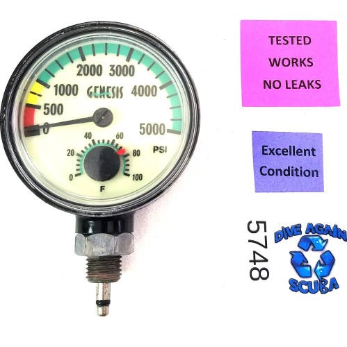 Genesis / Sherwood 5,000 PSI SPG Submersible Scuba Pressure Gauge + Thermometer