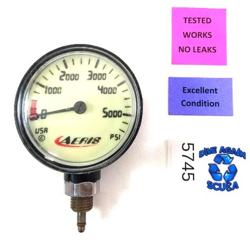 Aeris 5500 PSI Scuba Dive Pressure Gauge SPG Fits Oceanic, Sherwood Genesis 5000