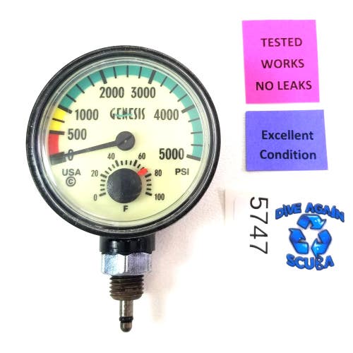 Genesis / Sherwood 5.000 PSI SPG Submersible Scuba Pressure Gauge w Thermometer