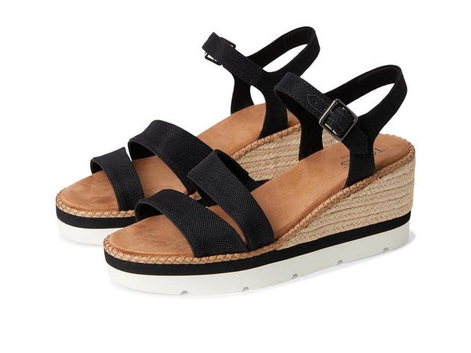 Toms Darya Sandals Womens US 8 Black Adjustable Strap Wedge Espadrille ZOGG3019