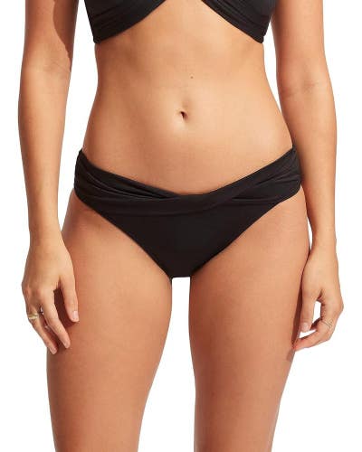 Seafolly Collective Hipster Bikini Bottom Womens 6 Black Twist Band Swim GBO2748