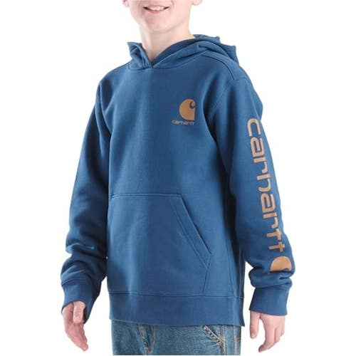 Carhartt Hoodie Boys Large Dark Blue Fleece Kangaroo Pocket Heavyweight JAX1914