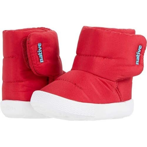 Native Shoes Chamonix Winter Boots Toddler 1 Red White Round Toe Ankle RHS9005