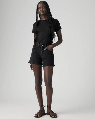 Levi's A-Line Shorts Women's Black Denim Dark Wash Mid Rise Zip Fly JAX1960