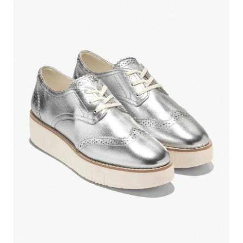 Cole Haan Grand City W31494 Oxford Women's 8.5 C Silver Platform Shoes RHS9030