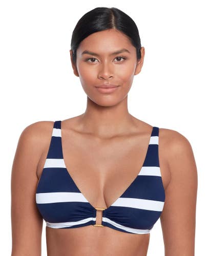 Lauren Ralph Lauren Bikini Top Women's 8 Navy Striped O-Ring Swimwear GBO2761