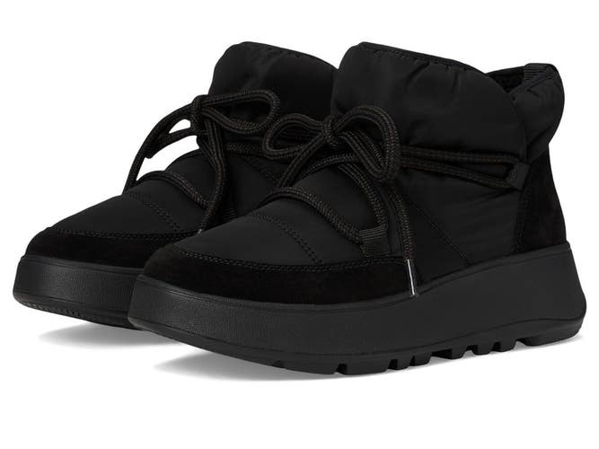 Fitflop F-Mode Boots Women's US 7 Black Fleece Round Toe Ankle Bootie ZOGG2816