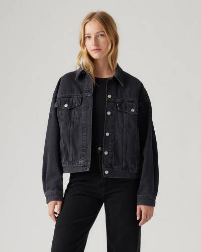 Levi's 90S Trucker Jacket Women's L Black Denim Long Sleeve Button Front KFC997