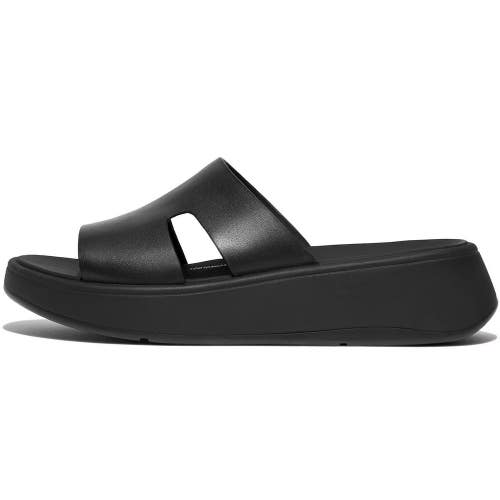FitFlop F-Mode Raw-Edge Sandals Women's 6 Black Leather Slip On Slide ZOGG2927