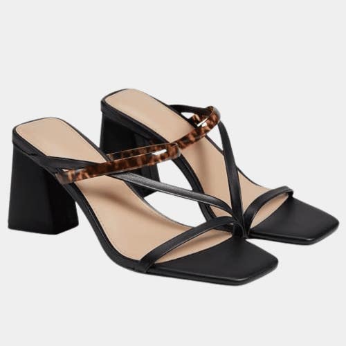 Faryl by Farylrobin Brittanie Sandal Womens 6M Black Leather Square Toe ZOGG2978
