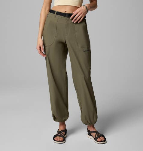 Columbia Brea Falls Pants Women's Large Stone Green Belted Waist Hiking KFC1008