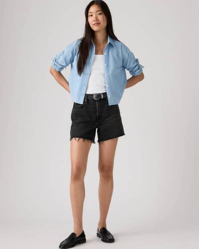 Levi's Ribcage Shorts Women's Black Denim Cotton Dark Wash Relaxed Fit JAX1957