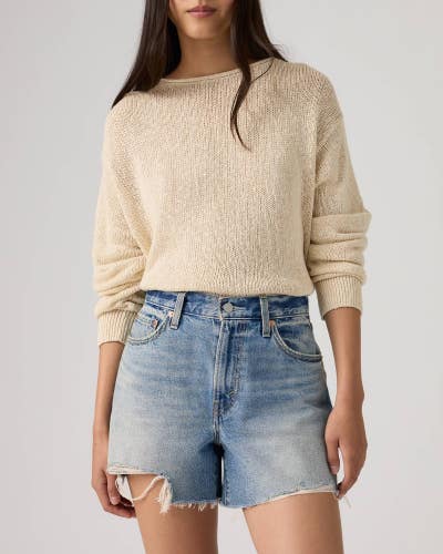 Levi's Ribcage Shorts Women's Blue Denim Cotton Frayed Hem High Rise JAX1928