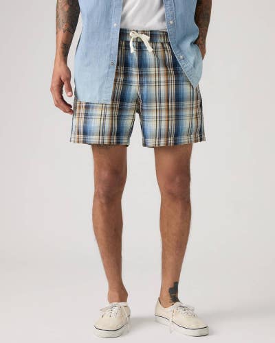 Levi's Easy Shorts Mens Multicolor Plaid Twill Elastic Waist Relaxed Fit JAX1924