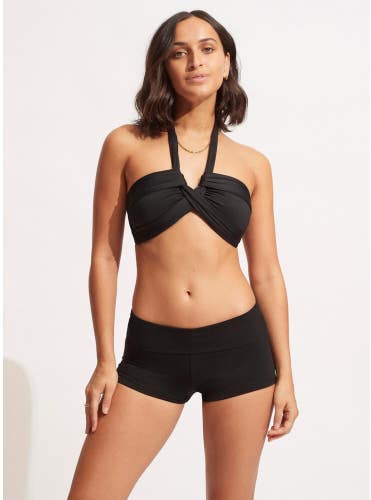 Seafolly Collective Roll Top Boyleg Women's 4 Black Stretch Swimwear GBO2725