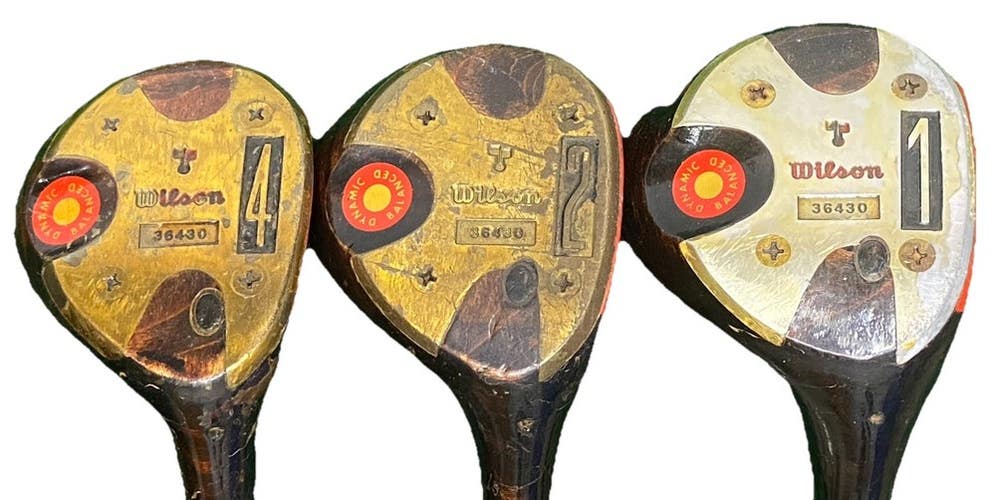 Wilson K28 Dynamic Balanced Wood Set RH 1w,2w,4w 1960's Head Speed Regular Steel