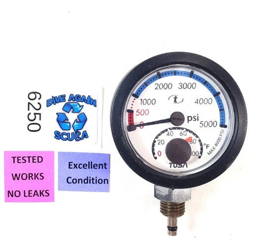Tusa 2" Swiv Compact 5000 PSI SPG Pressure Gauge + Thermometer Scuba Dive